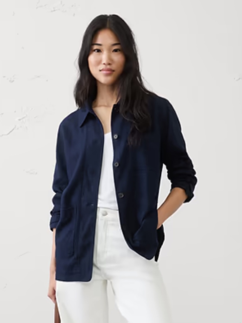 Banana Republic Linen Blend Chore Jacket Overshirt, Navy - Size S Petite